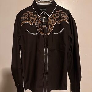 NWT Outlander Men's Brown Embroidered Western Shirt